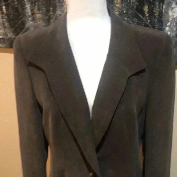 Dana Buchman Brown 100% Silk Vintage Blazer w/Shoulder Pads & Pockets-Sz 10 - Picture 6 of 11